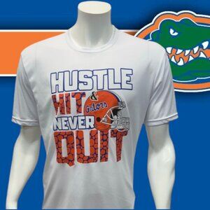 University of Florida Gators Hustle Hit & Never Quit White Graphic T-Shirt MD